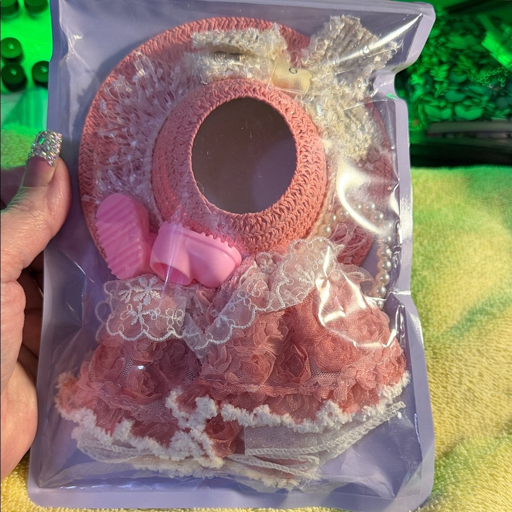 Labubu Pink Lace Doll Dress with Hat Designer Inspired